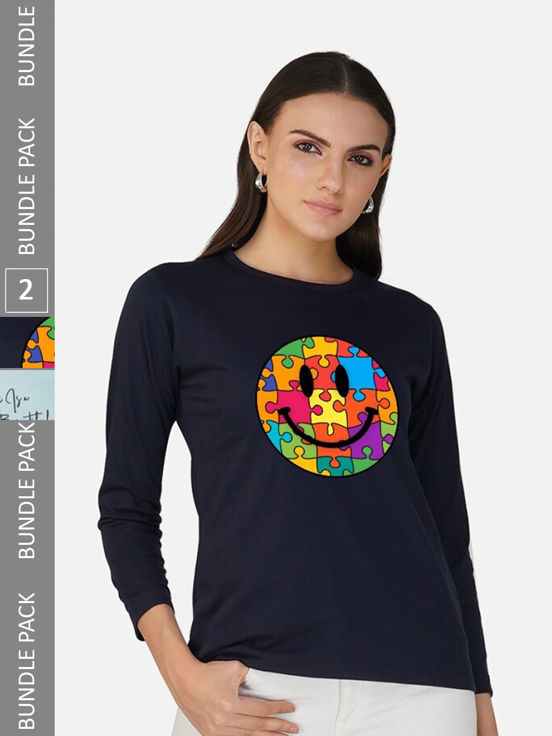 

CHOZI Pack Of 2 Printed Round Neck Cotton T-shirt, Navy blue