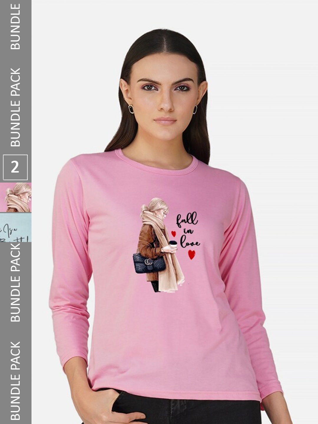 

CHOZI Pack Of 2 Printed Round Neck Regular Fit Pure Cotton Casual T-shirt, Pink