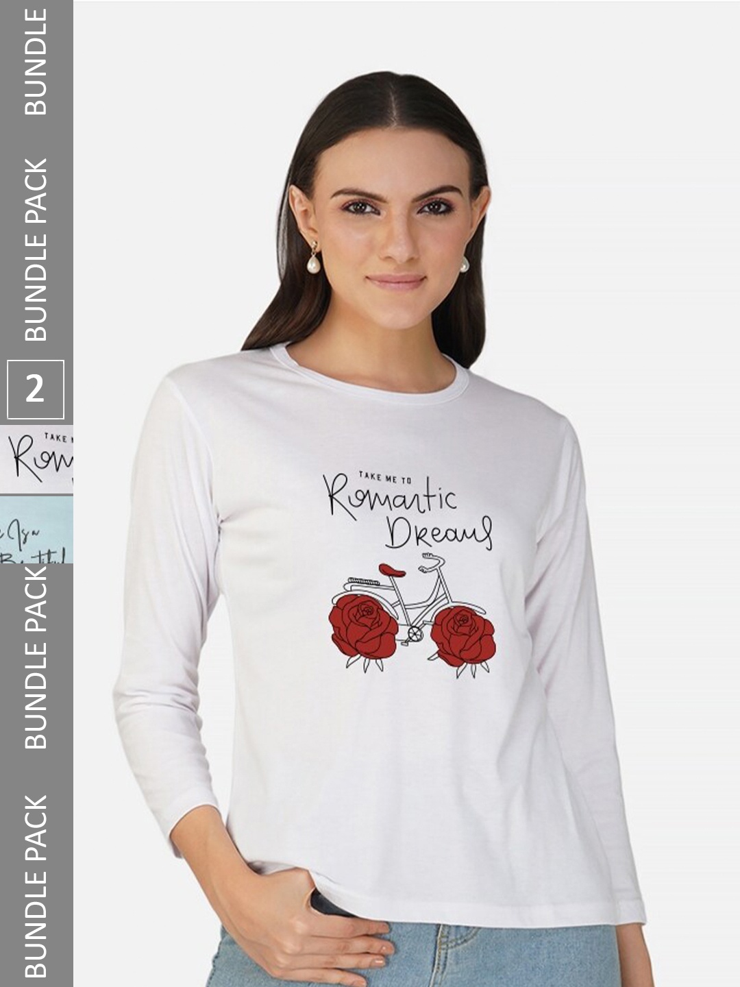 

CHOZI Pack Of 2 Printed Round Neck Cotton T-shirt, White