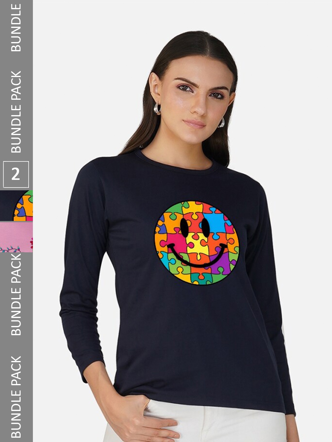 

CHOZI Pack Of 2 Printed Pure Cotton T-shirt, Navy blue