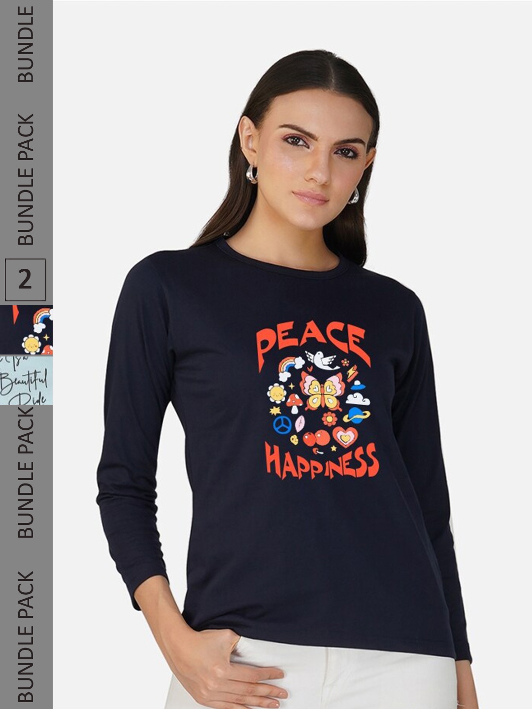 

CHOZI Pack Of 2 Printed Cotton Casual T-shirt, Navy blue
