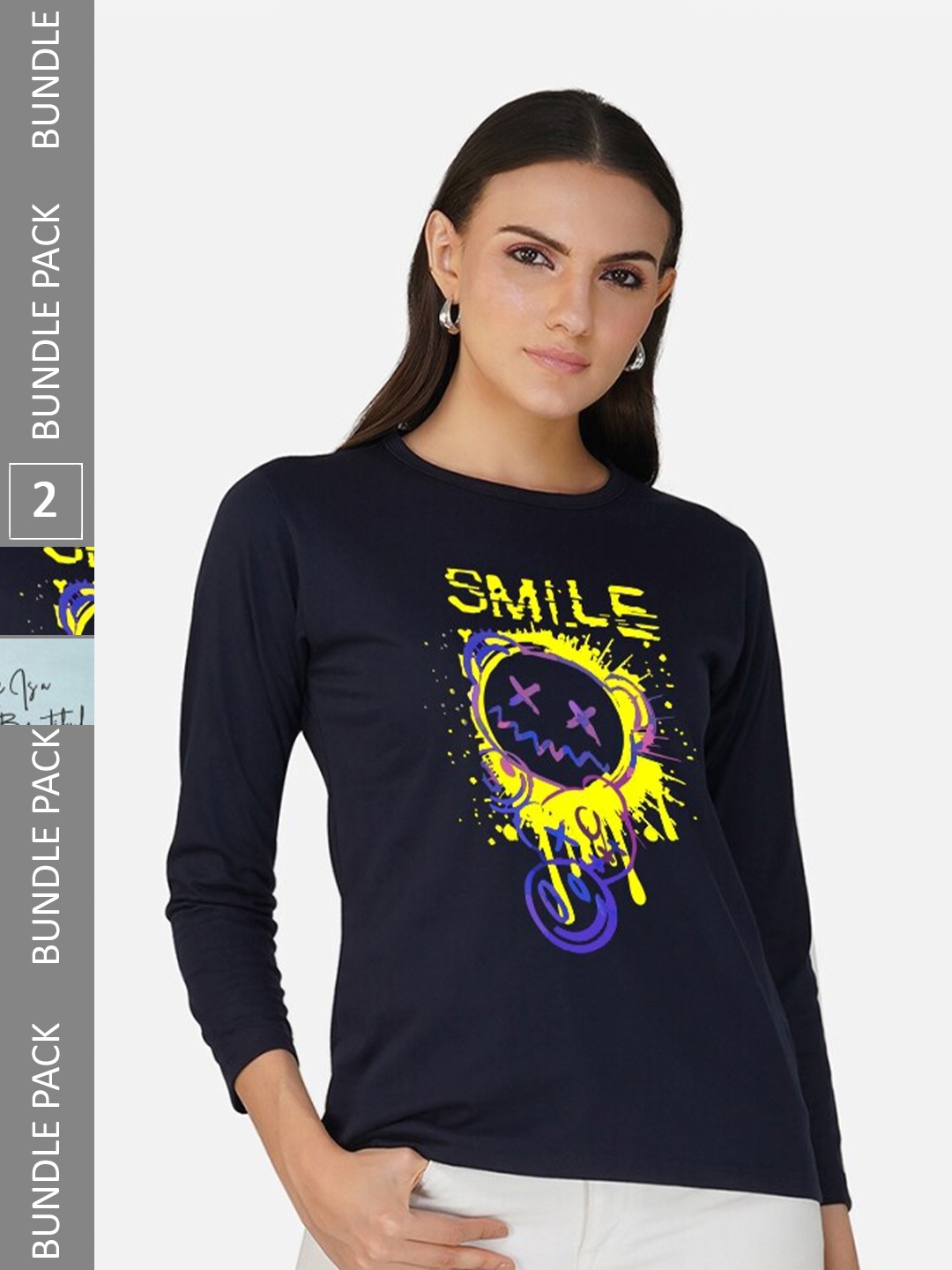 

CHOZI Pack Of 2 Printed Round Neck Cotton T-shirt, Navy blue