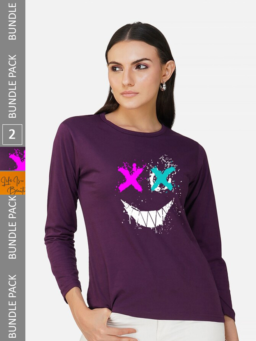 

CHOZI Pack of 2 Graphic Printed Regular Fit Cotton T-Shirt, Purple