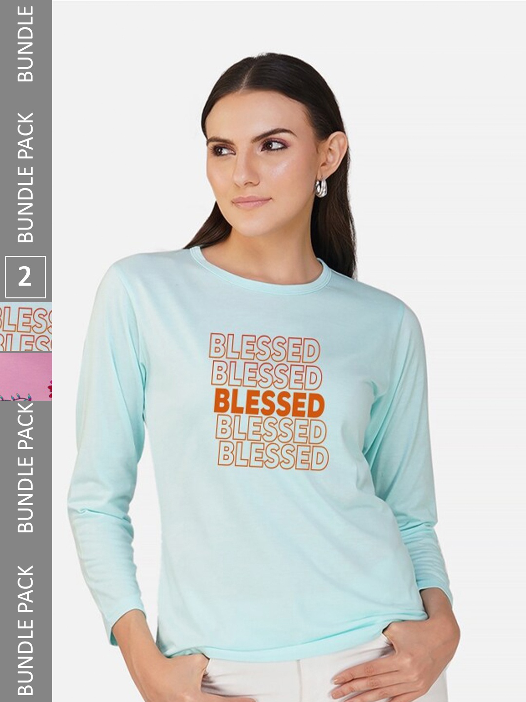 

CHOZI Pack Of 2 Printed Pure Cotton T-shirt, Turquoise blue