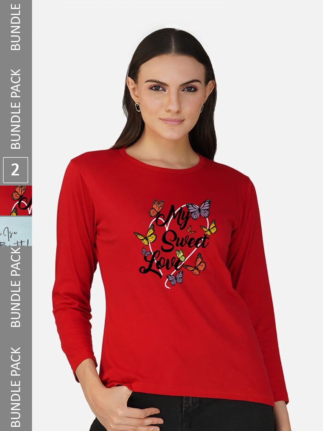 

CHOZI Pack of 2 Typography Printed Cotton T-shirt, Red