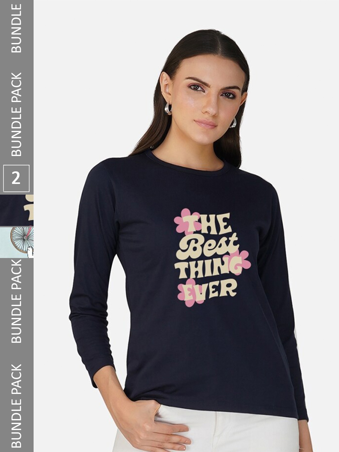 

CHOZI Pack of 2 Typography Printed Cotton T-shirt, Navy blue