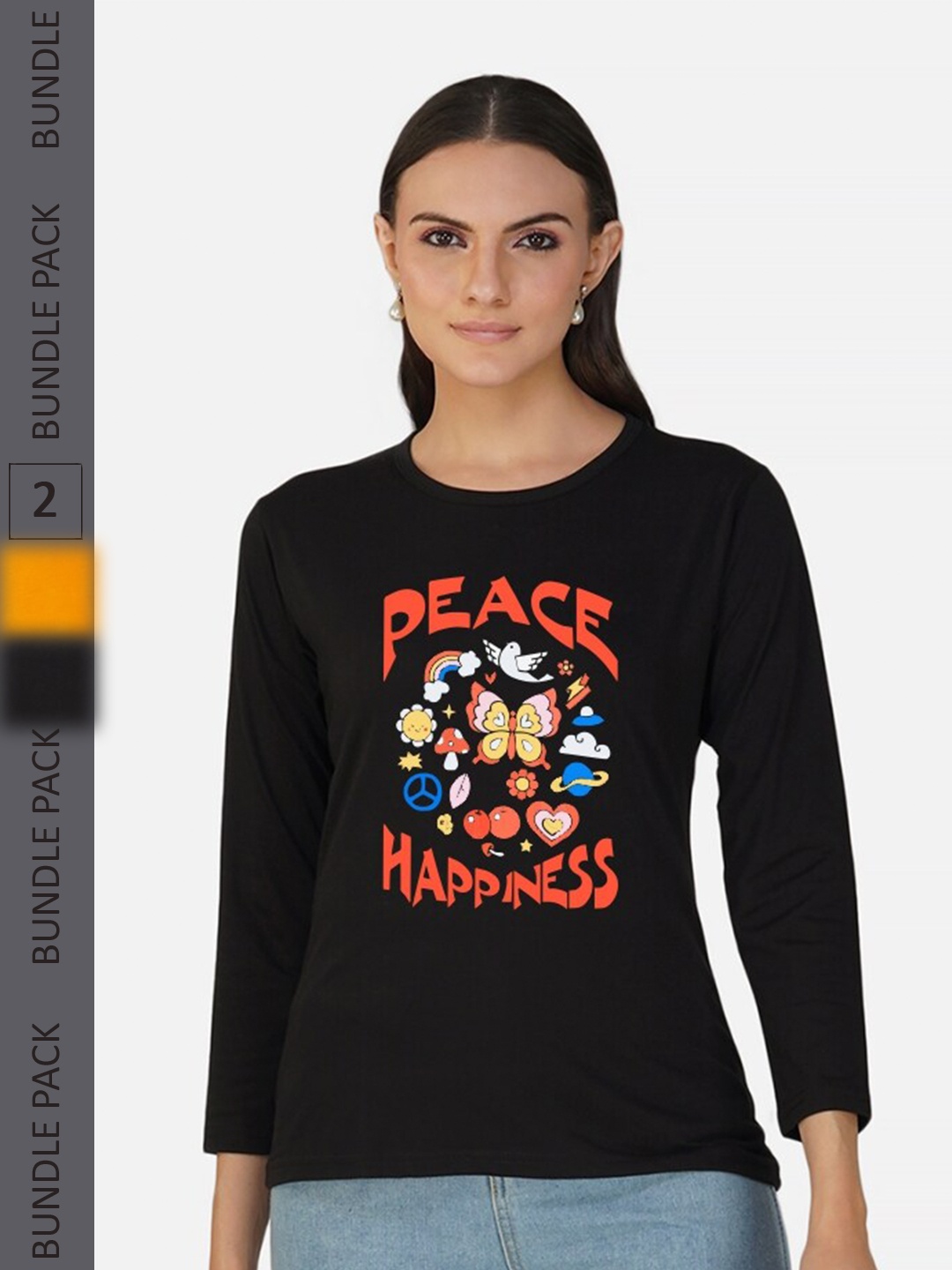 

CHOZI Pack Of 2 Typography Printed Round Neck Cotton T-shirt, Black