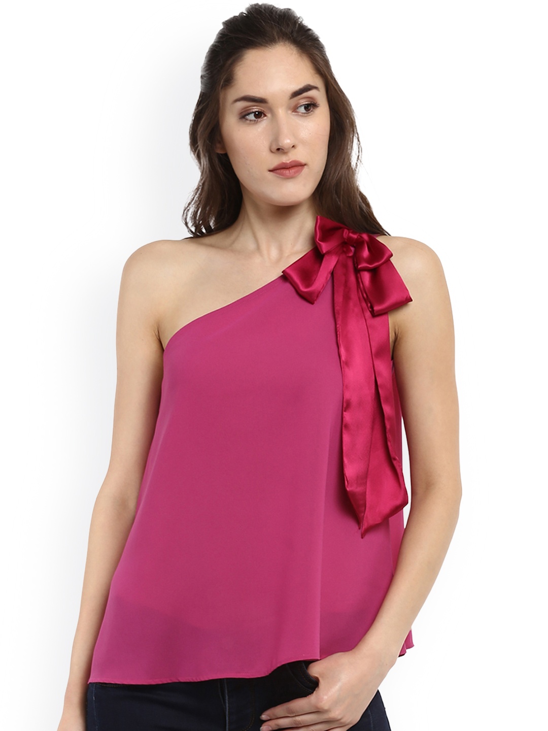 

Kazo Women Pink Solid One-Shoulder A-Line Top