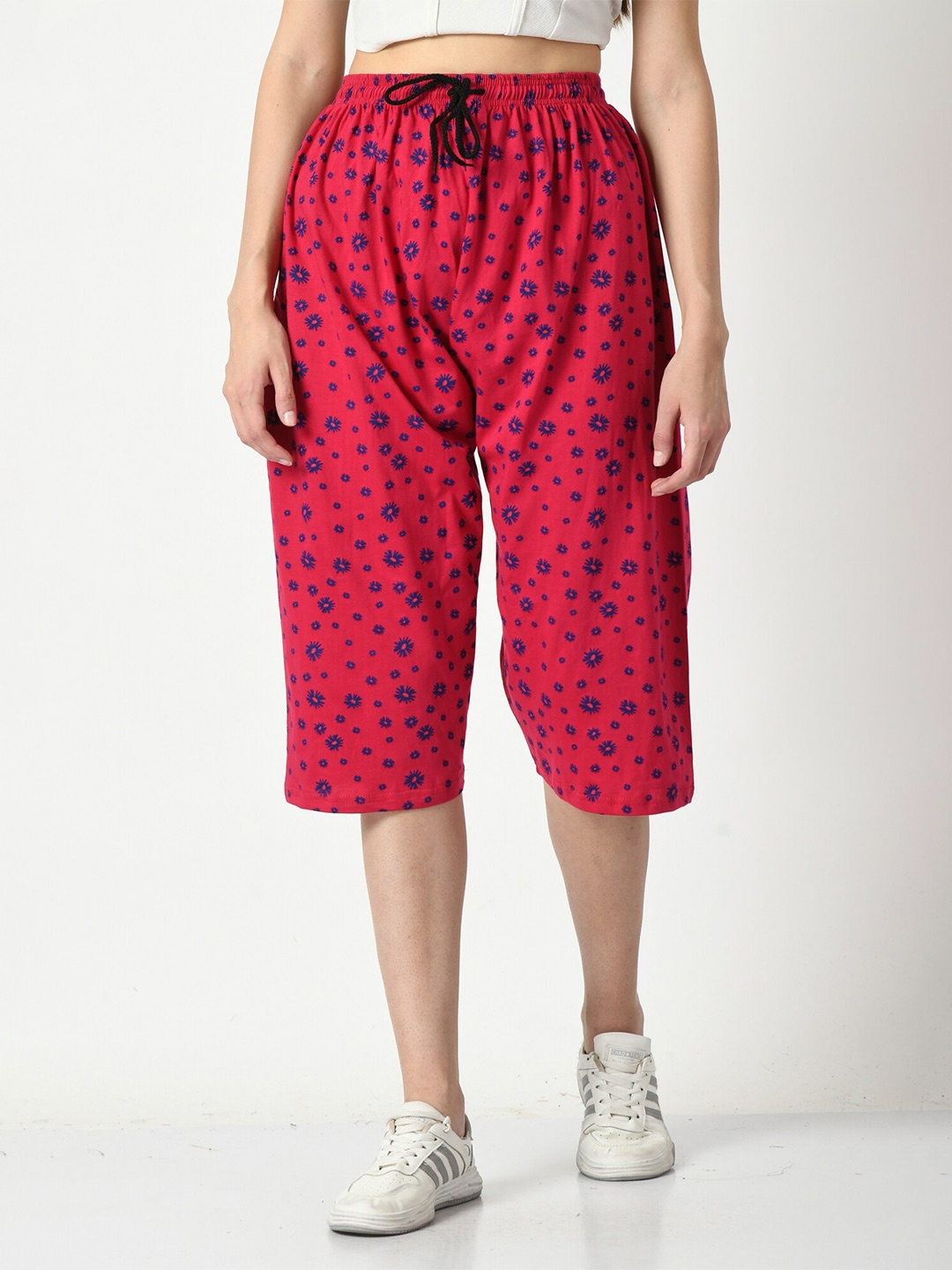 

BAESD Printed Loose Fit Mid-Rise Pure Cotton Capris, Magenta