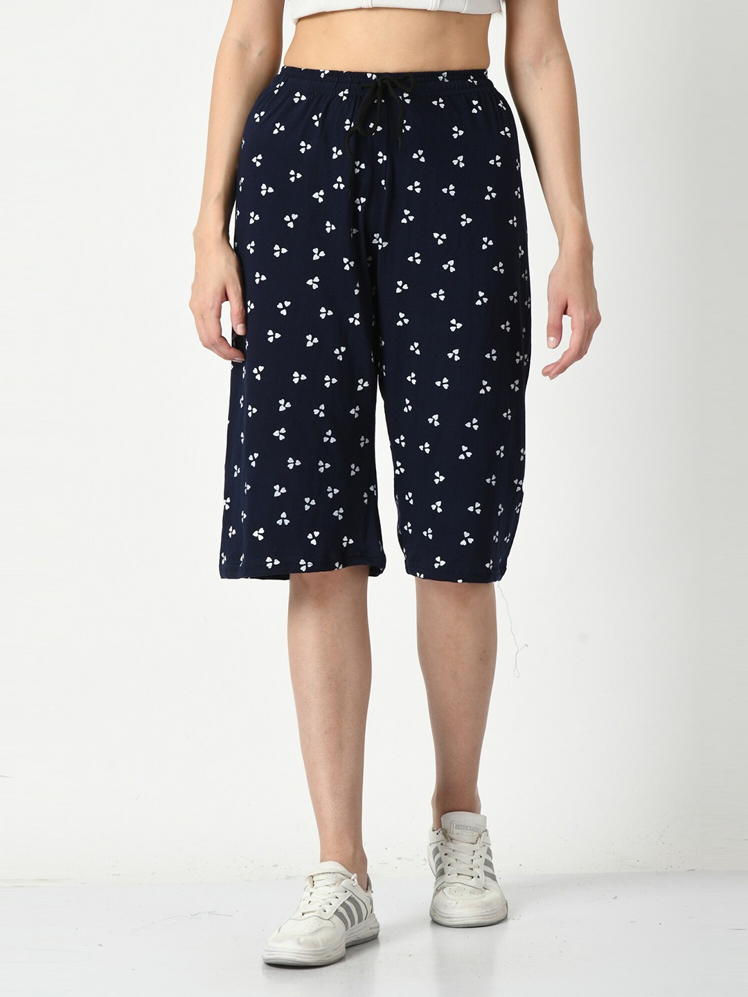 

BAESD Printed Loose Fit Pure Cotton Capris, Navy blue