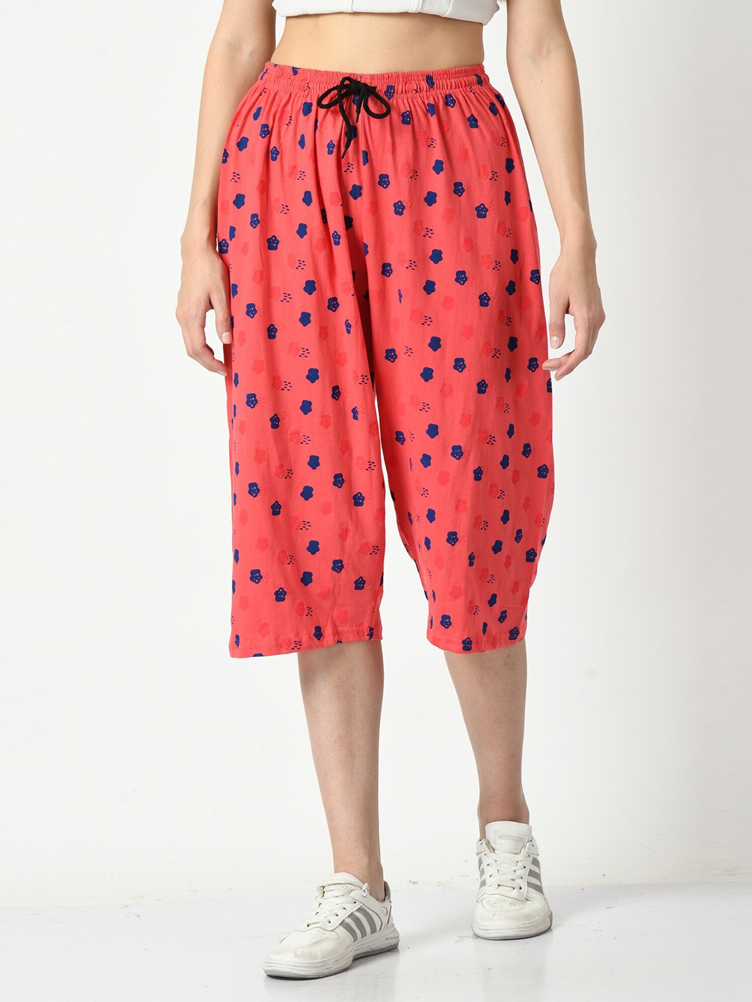 

BAESD Printed Loose Fit Pure Cotton Capris, Rose