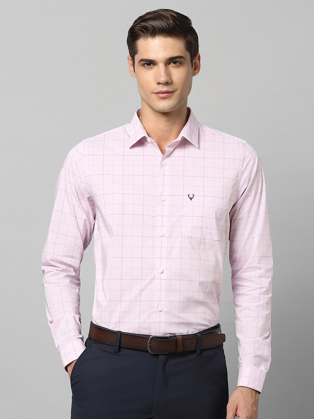 

Allen Solly Windowpane Checked Slim Fit Opaque Cotton Formal Shirt, Pink