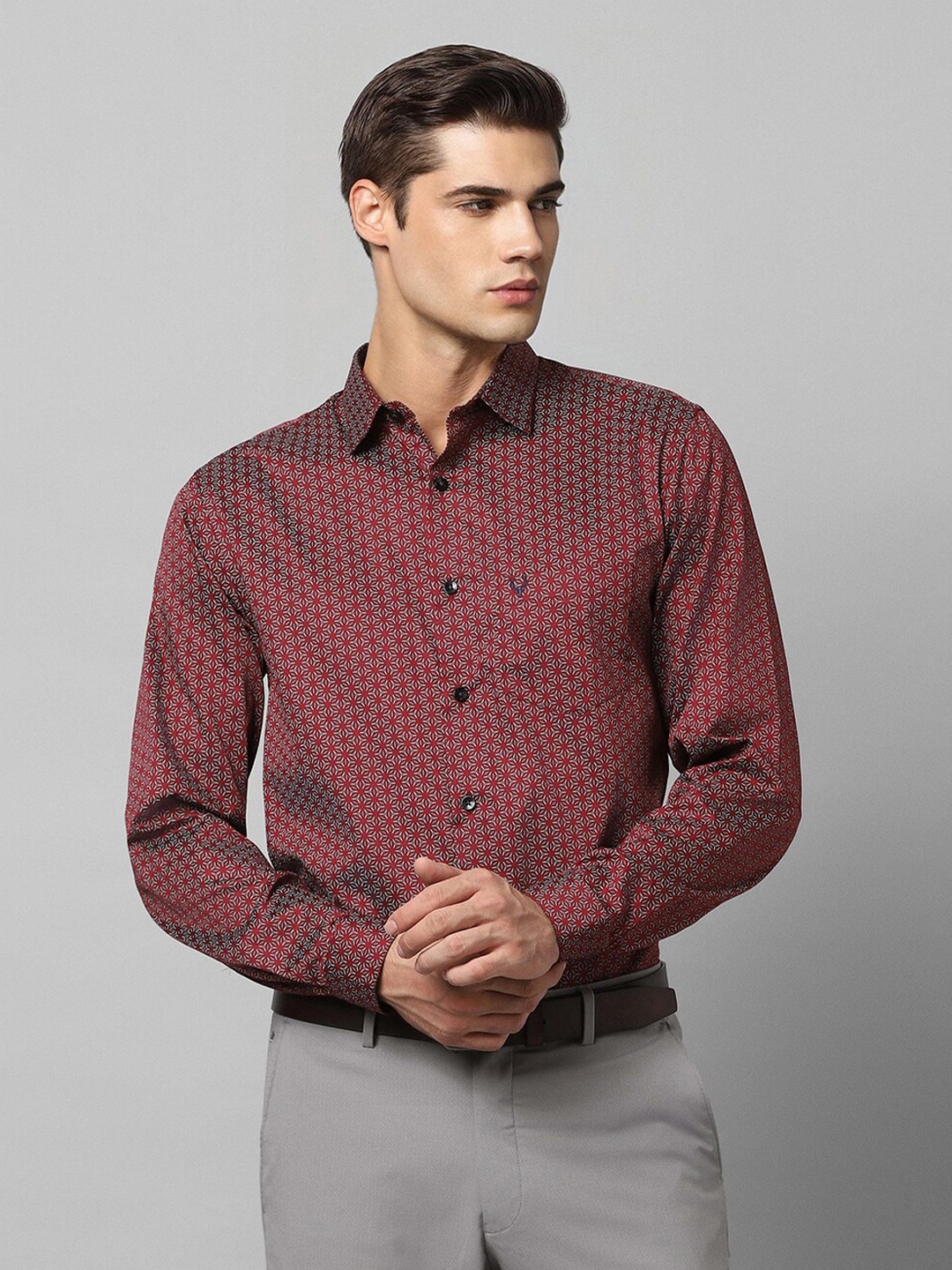 

Allen Solly Ethnic Motifs Printed Slim Fit Pure Cotton Casual Shirt, Maroon