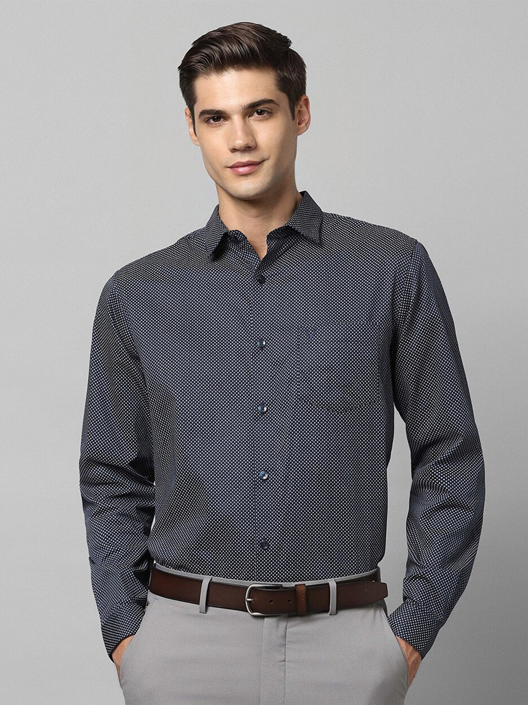 

Allen Solly Micro Ditsy Printed Slim Fit Opaque Pure Cotton Formal Shirt, Navy blue