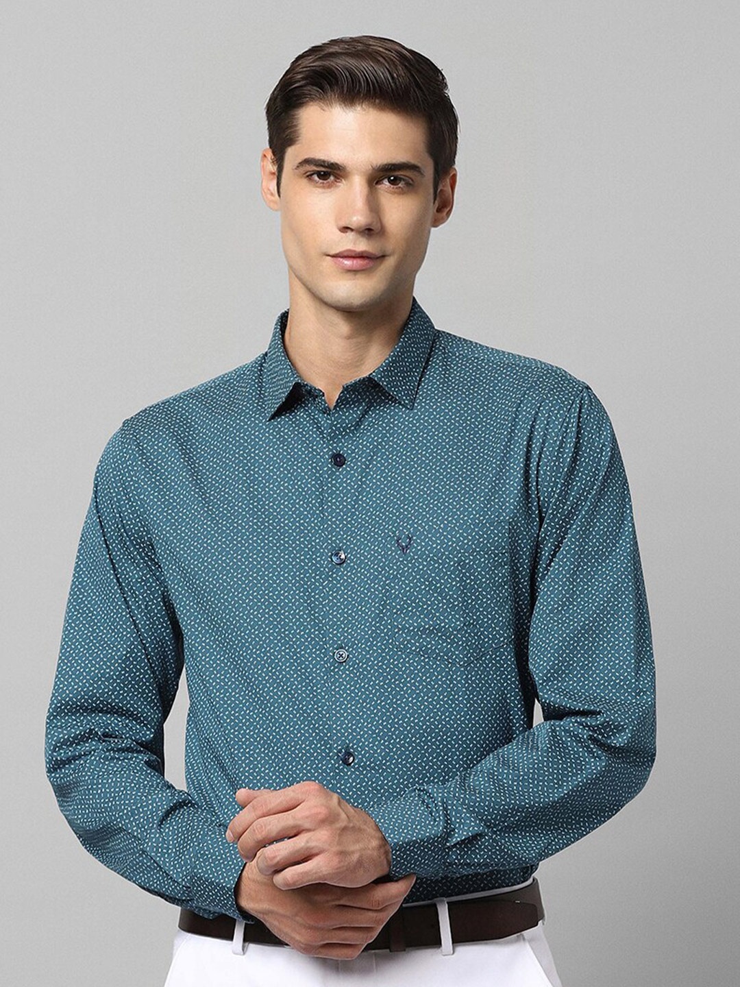 

Allen Solly Micro Ditsy Printed Pure Cotton Slim Fit Formal Shirt, Teal