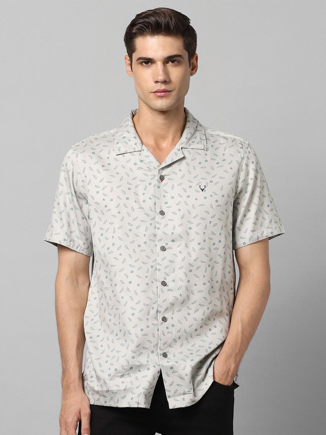 

Allen Solly Convertional Printed Cuban Collar Casual Shirt, Grey