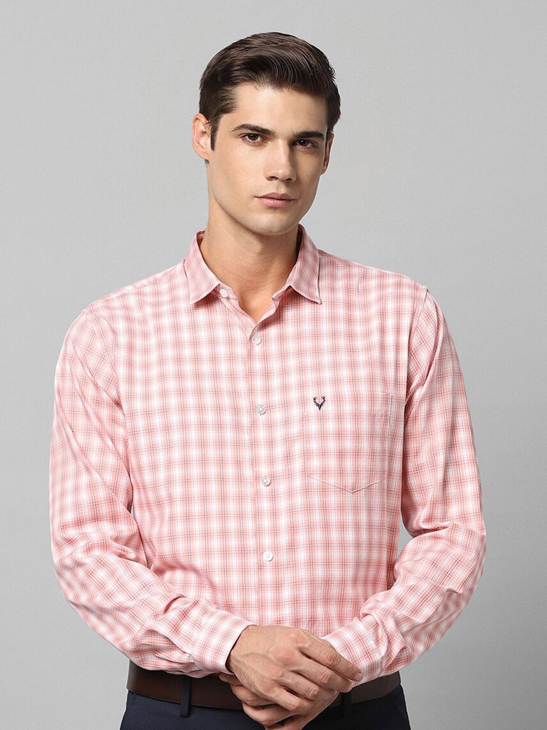 

Allen Solly Checked Pure Cotton Slim Fit Formal Shirt, Peach