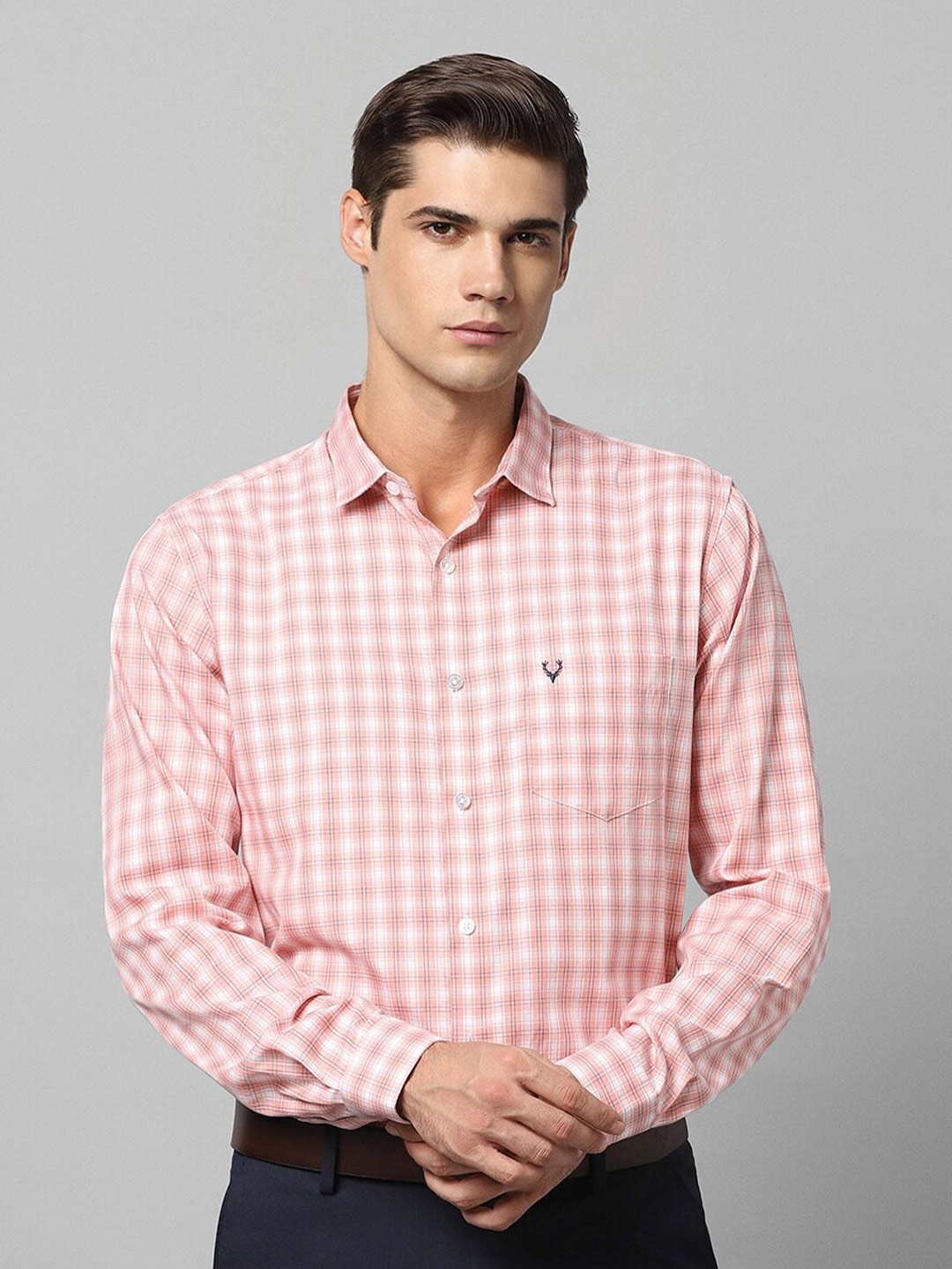 

Allen Solly Slim Fit Checked Pure Cotton Formal Shirt, Peach