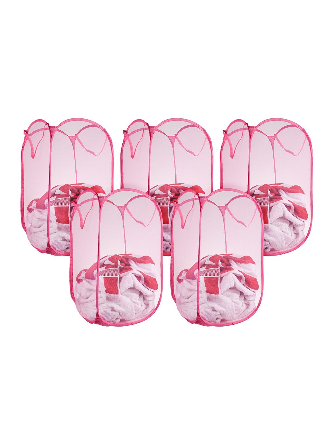 

Kuber Industries Pink 5-Pieces Foldable Laundry Bags
