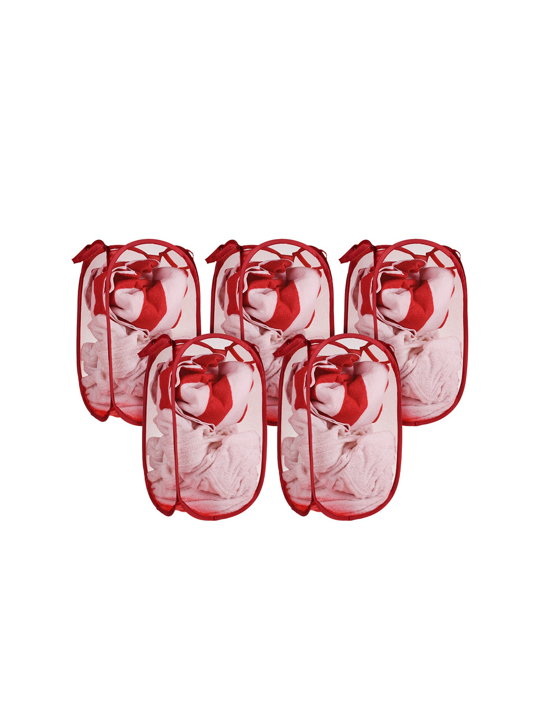 

Kuber Industries Red 5-Pieces Foldable Laundry Bags