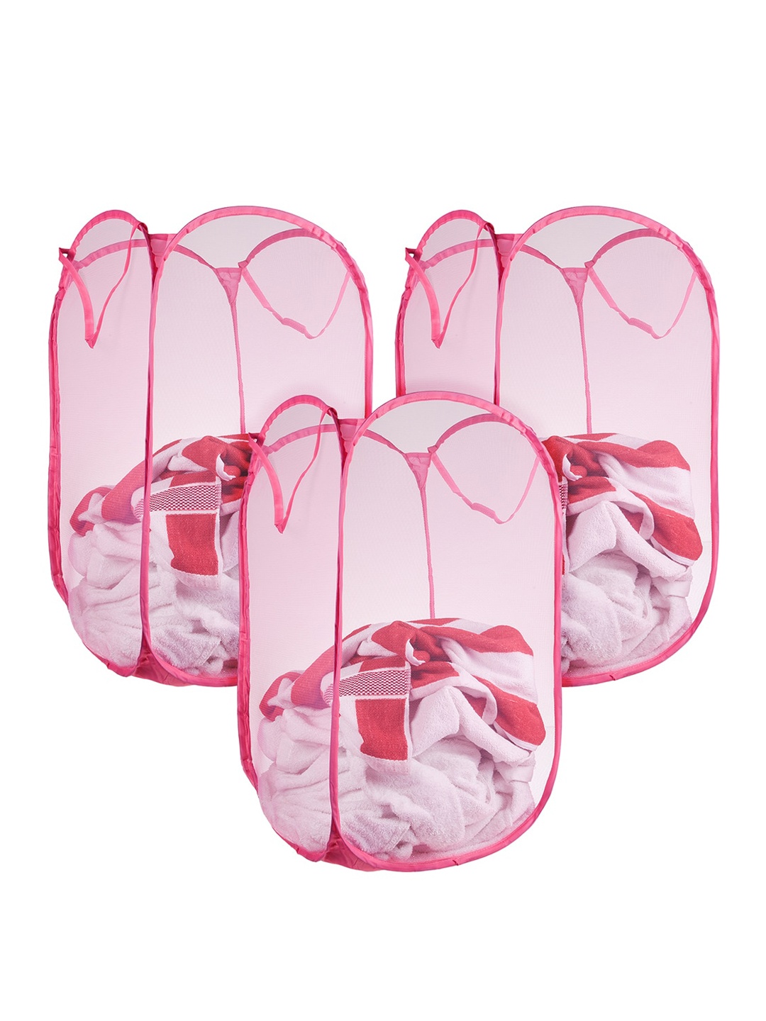 

Kuber Industries Pink 3-Pieces Foldable Laundry Bags