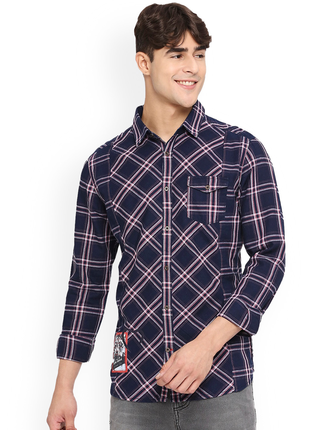 

Being Human Windowpane Checks Cotton Casual Shirt, Blue