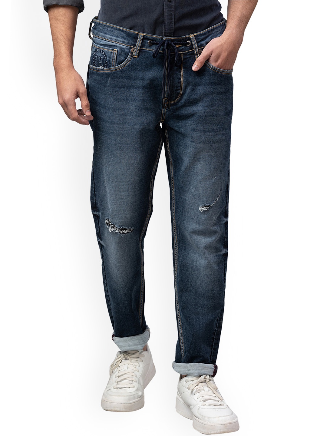 

Being Human Men Dark Shade Light Fade Slash Knee Jeans, Blue
