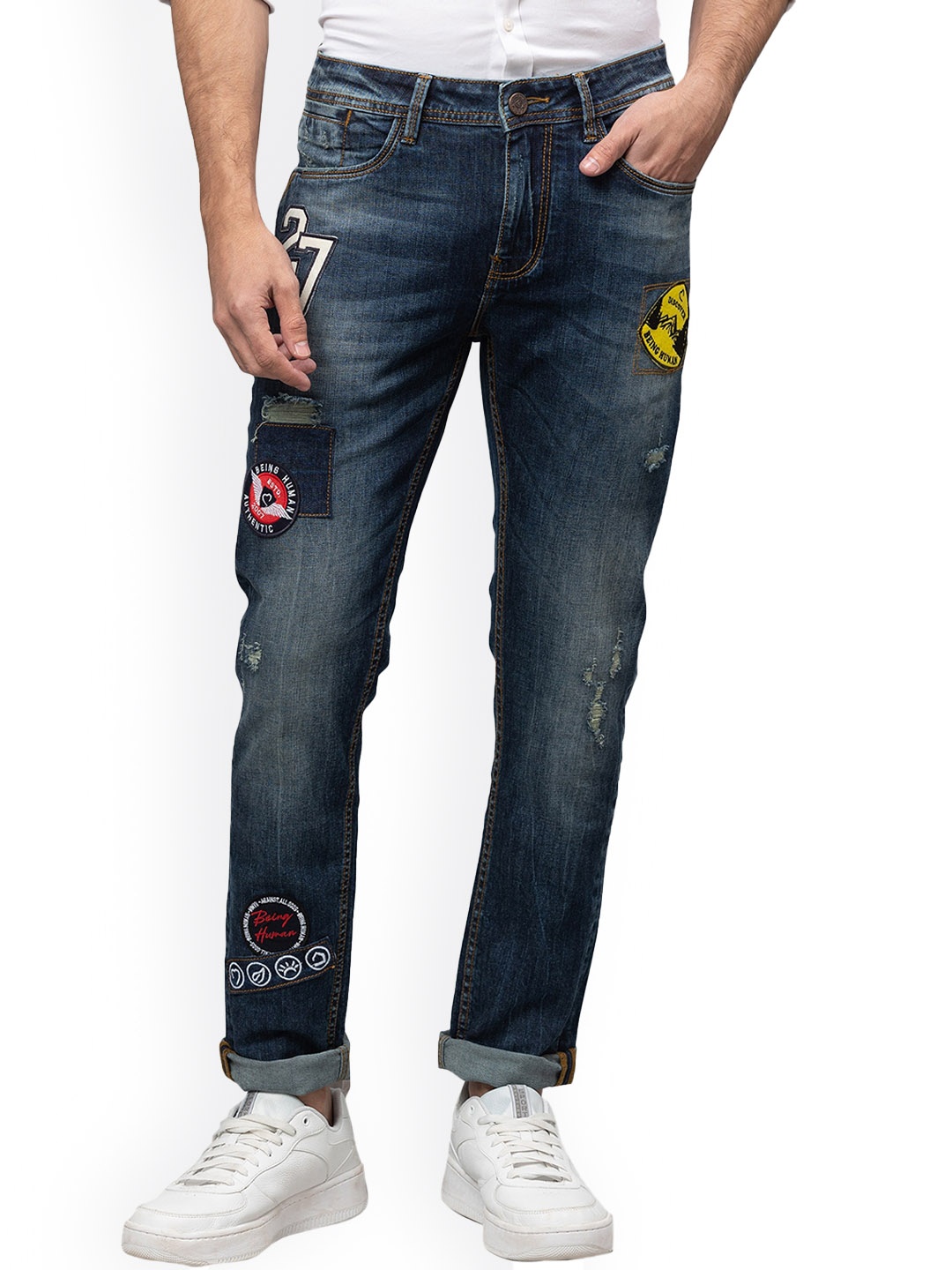 

Being Human Men Slim Fit Mildly Distressed Heavy Fade Jeans, Blue