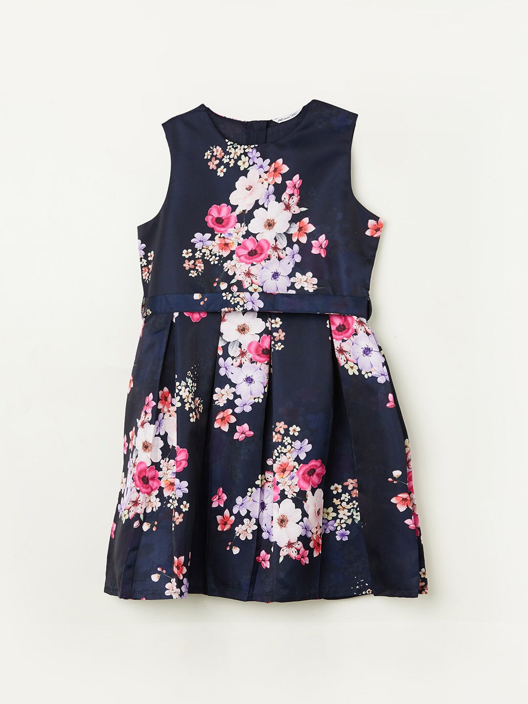 

Fame Forever by Lifestyle Girls Floral Printed Tie-Ups Detail Fit & Flare Dress, Navy blue