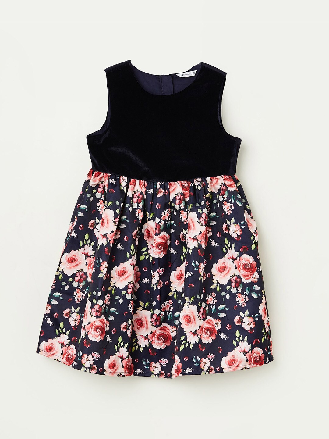 

Fame Forever by Lifestyle Girls Floral Printed Tie-Ups Detail Fit & Flare Dress, Navy blue