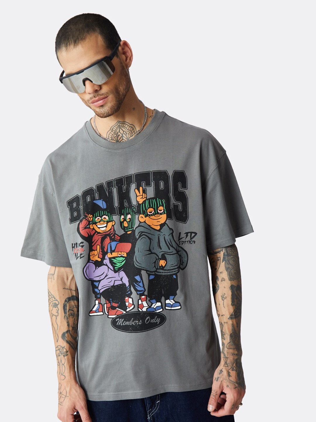 

Bonkers Corner Grey Graphic Printed Oversized T-shirt