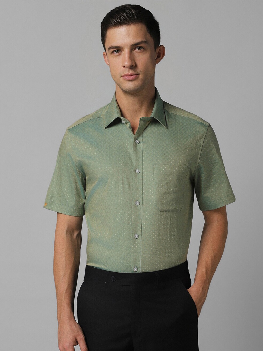 

Louis Philippe Slim Fit Micro Ditsy Printed Pure Cotton Formal Shirt, Green