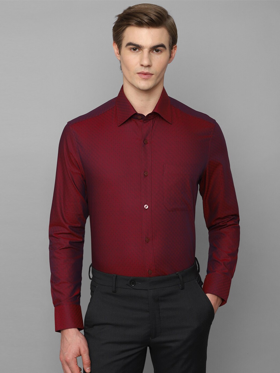 

Louis Philippe Micro Ditsy Printed Pure Cotton Formal Shirt, Maroon