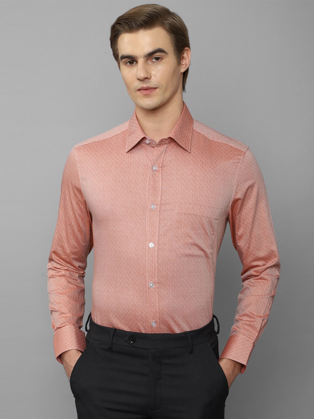 

Louis Philippe Self Design Pure Cotton Formal Shirt, Coral