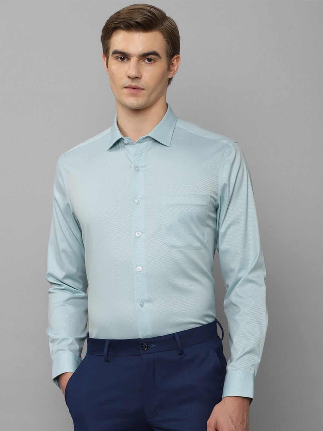 

Louis Philippe Blue Slim Fit Textured Pure Cotton Formal Shirt