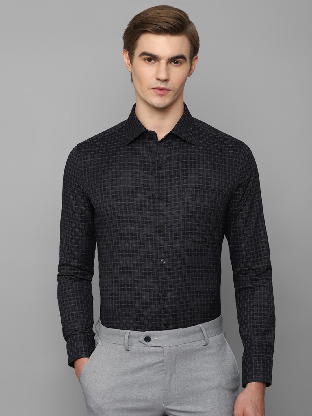 

Louis Philippe Grid Tattersall Checked Slim Fit Formal Shirt, Black