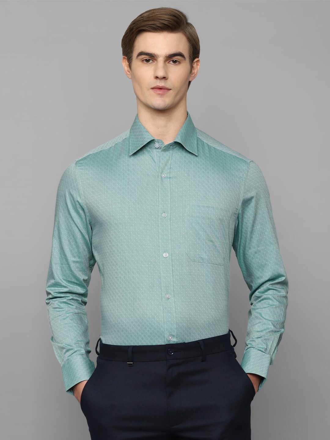 

Louis Philippe Slim Fit Micro Ditsy Printed Pure Cotton Formal Shirt, Blue