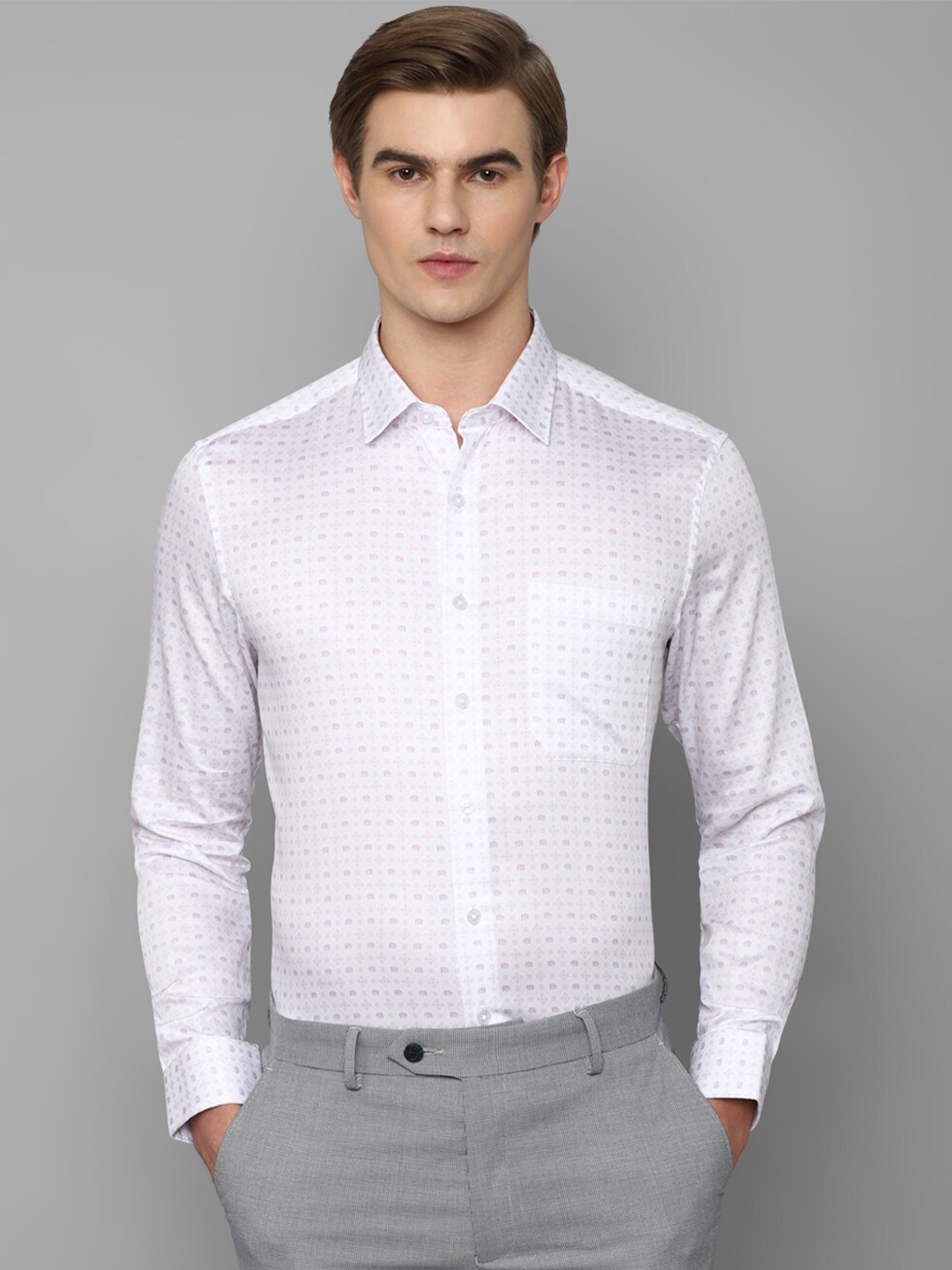 

Louis Philippe Slim Fit Micro Ditsy Printed Pure Cotton Formal Shirt, White