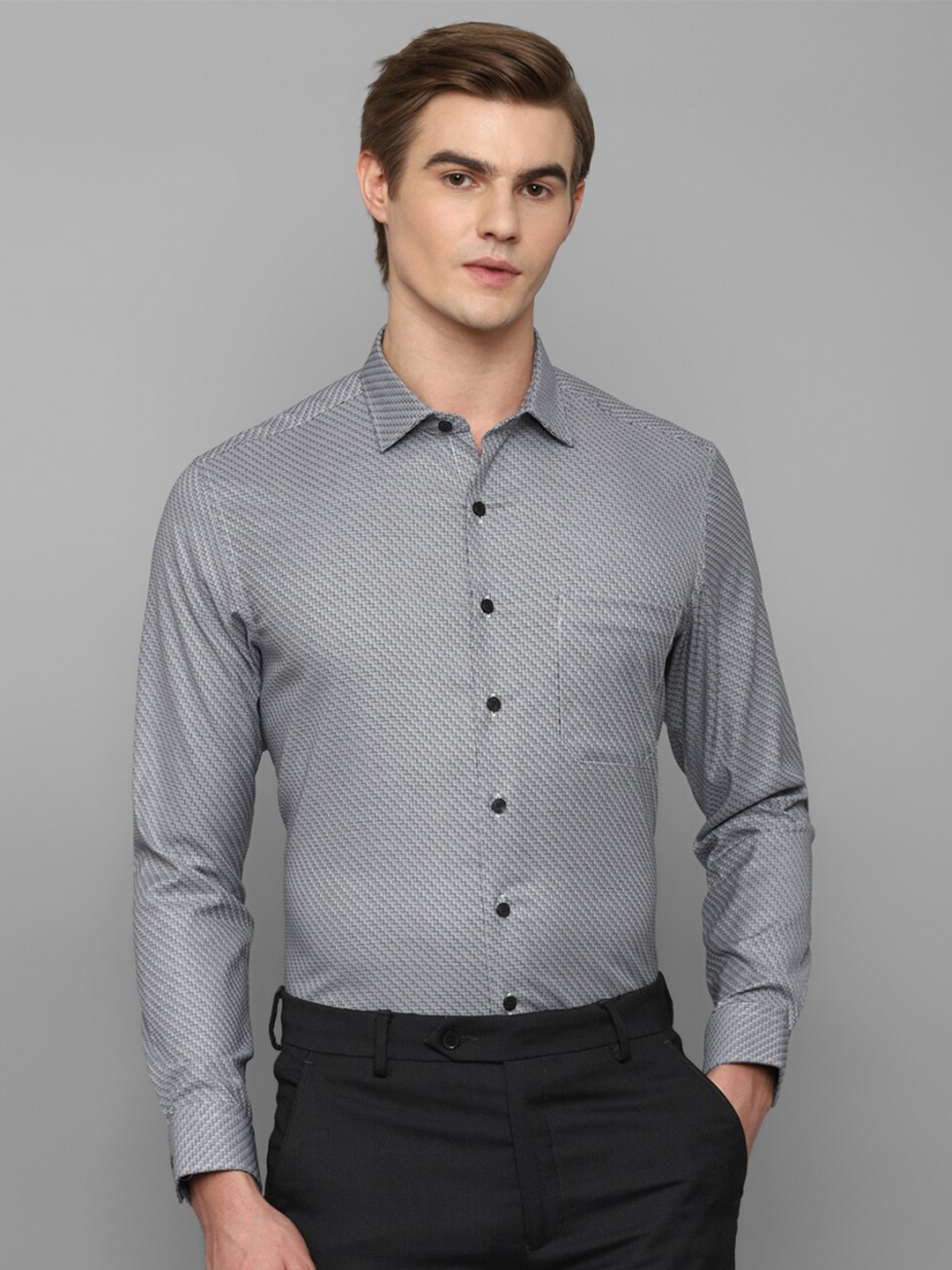 

Louis Philippe Slim Fit Micro Ditsy Printed Formal Shirt, Grey