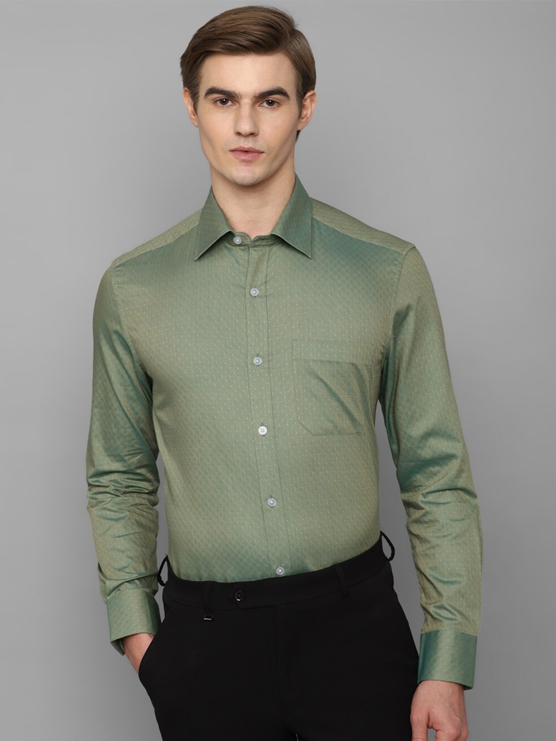 

Louis Philippe Self Design Pure Cotton Formal Shirt, Olive