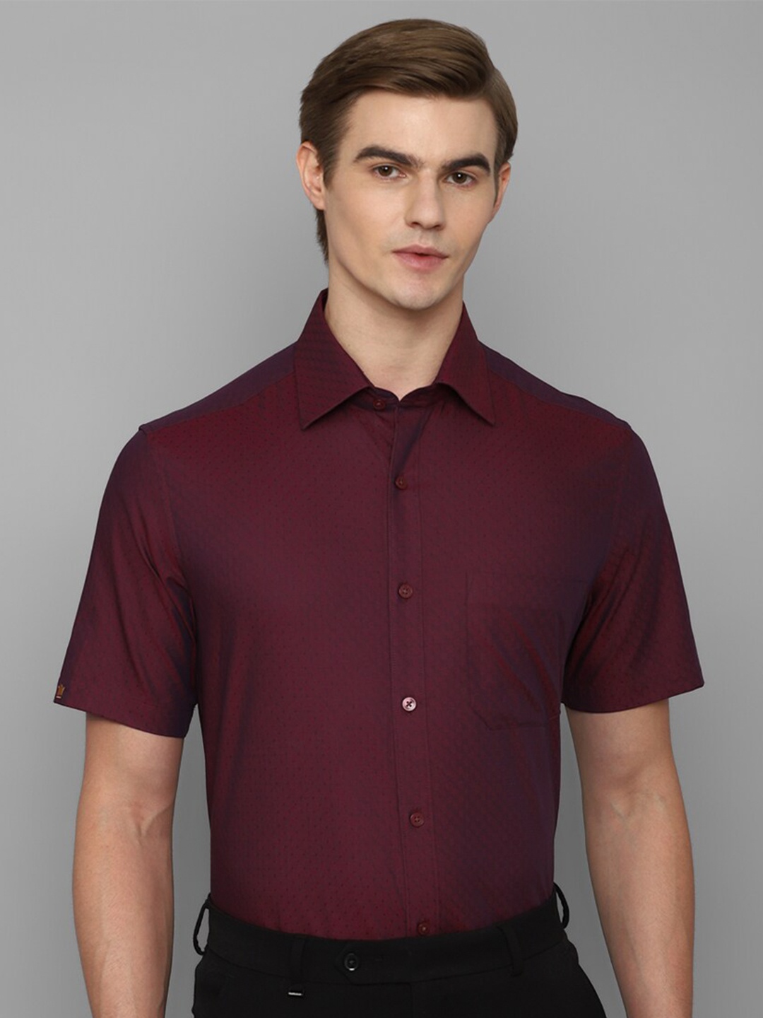 

Louis Philippe Opaque Micro Ditsy Printed Pure Cotton Formal Shirt, Maroon