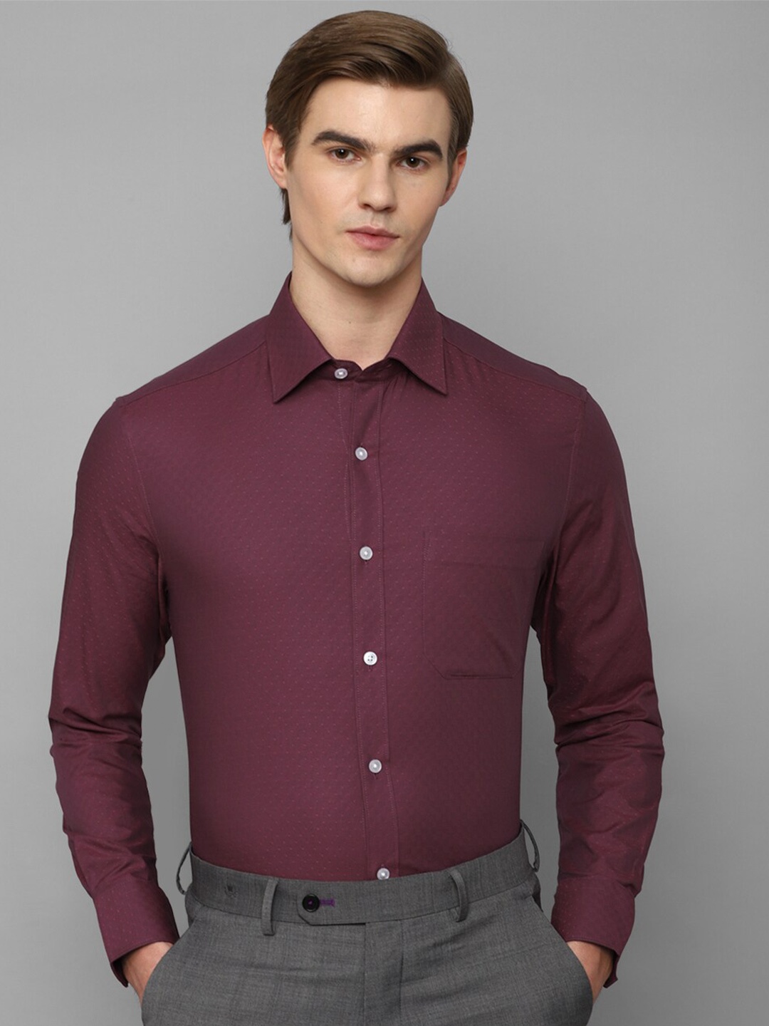 

Louis Philippe Opaque Micro Ditsy Printed Pure Cotton Formal Shirt, Maroon