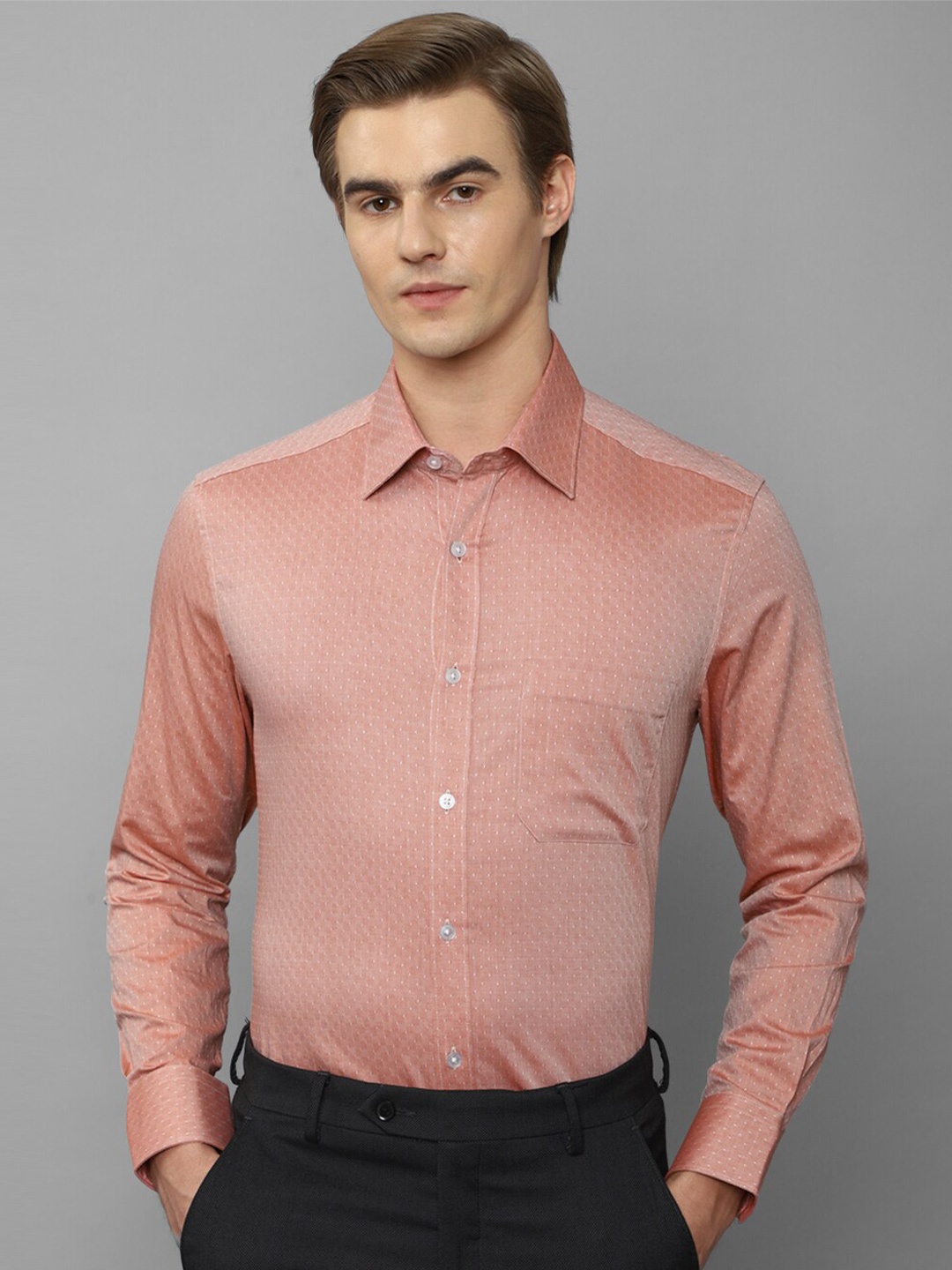 

Louis Philippe Slim Fit Micro Ditsy Printed Pure Cotton Formal Shirt, Pink