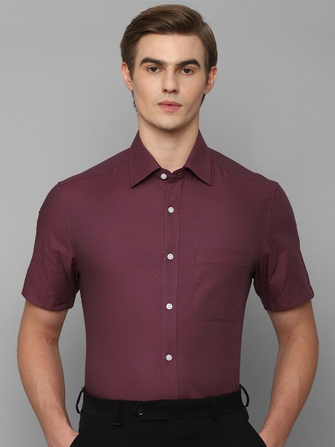 

Louis Philippe Self Design Pure Cotton Slim Fit Formal Shirt, Maroon