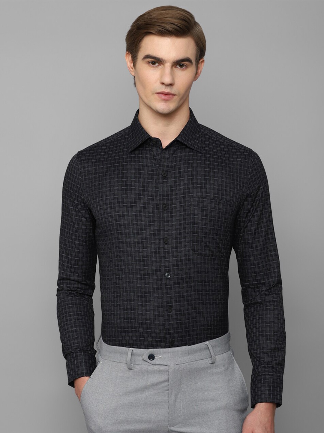 

Louis Philippe Permapress Grid Tattersall Checked Slim Fit Wrinkle Free Formal Shirt, Black