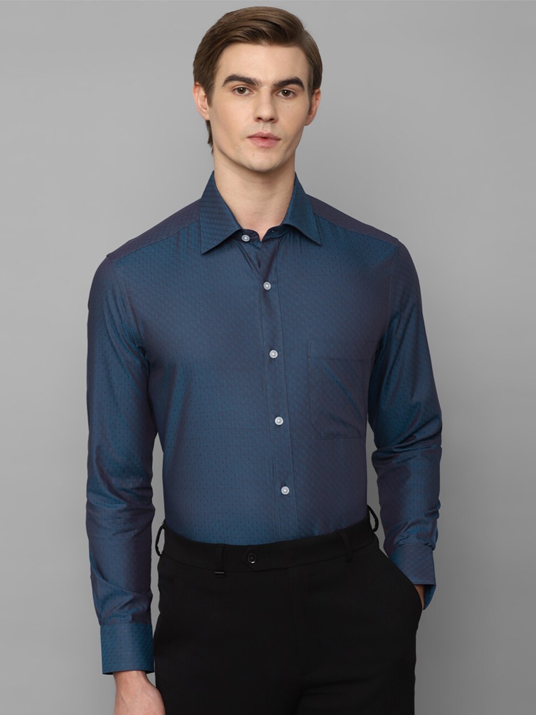 

Louis Philippe Micro Ditsy Printed Pure Cotton Formal Shirt, Navy blue