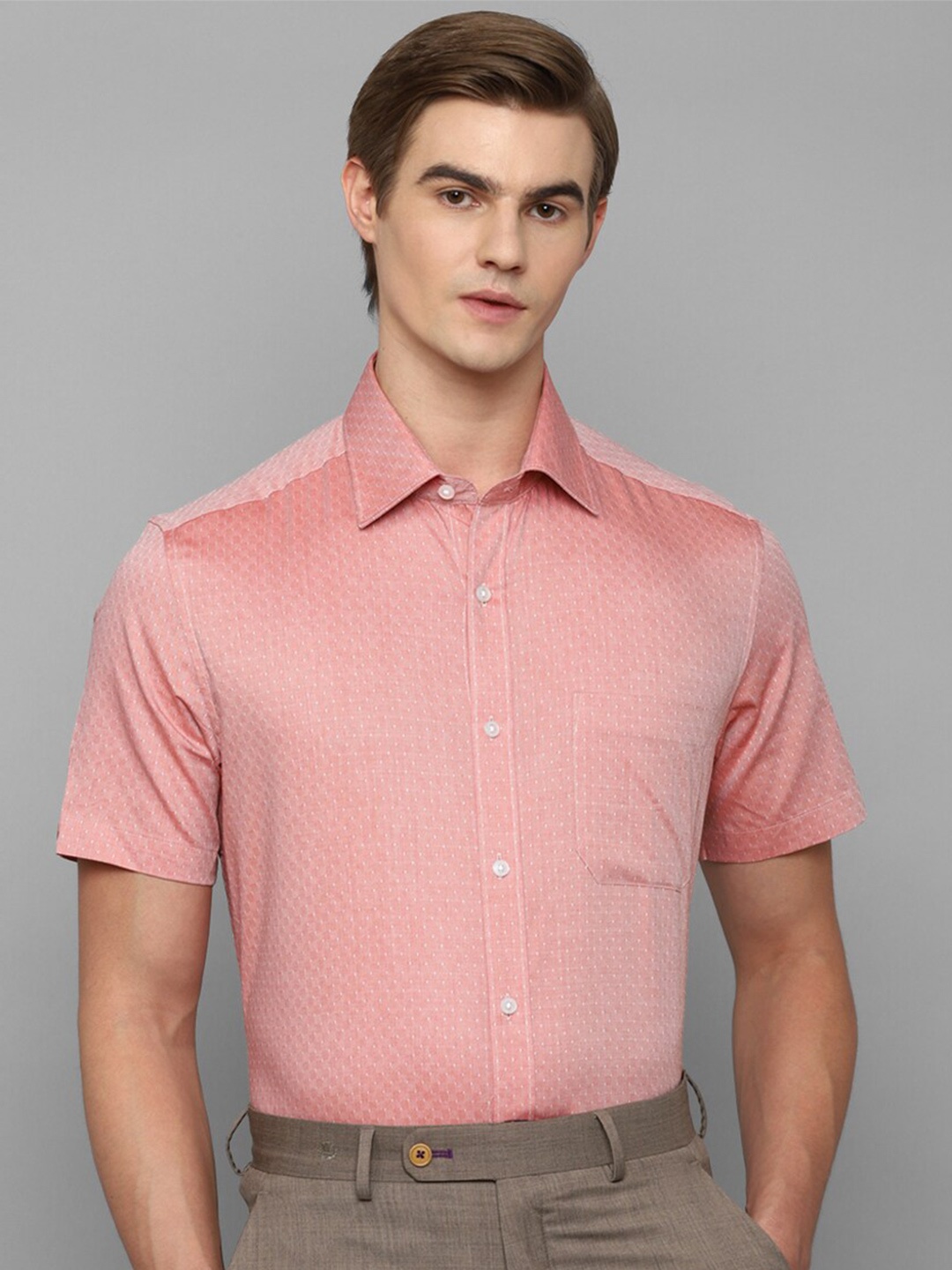 

Louis Philippe Slim Fit Micro Ditsy Printed Pure Cotton Formal Shirt, Pink