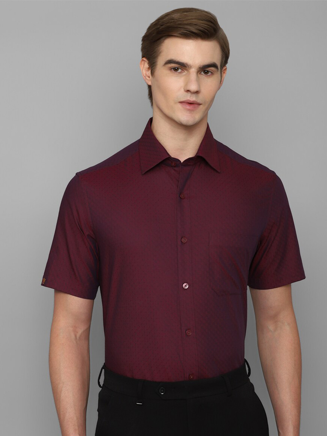 

Louis Philippe Self Design Pure Cotton Formal Shirt, Maroon