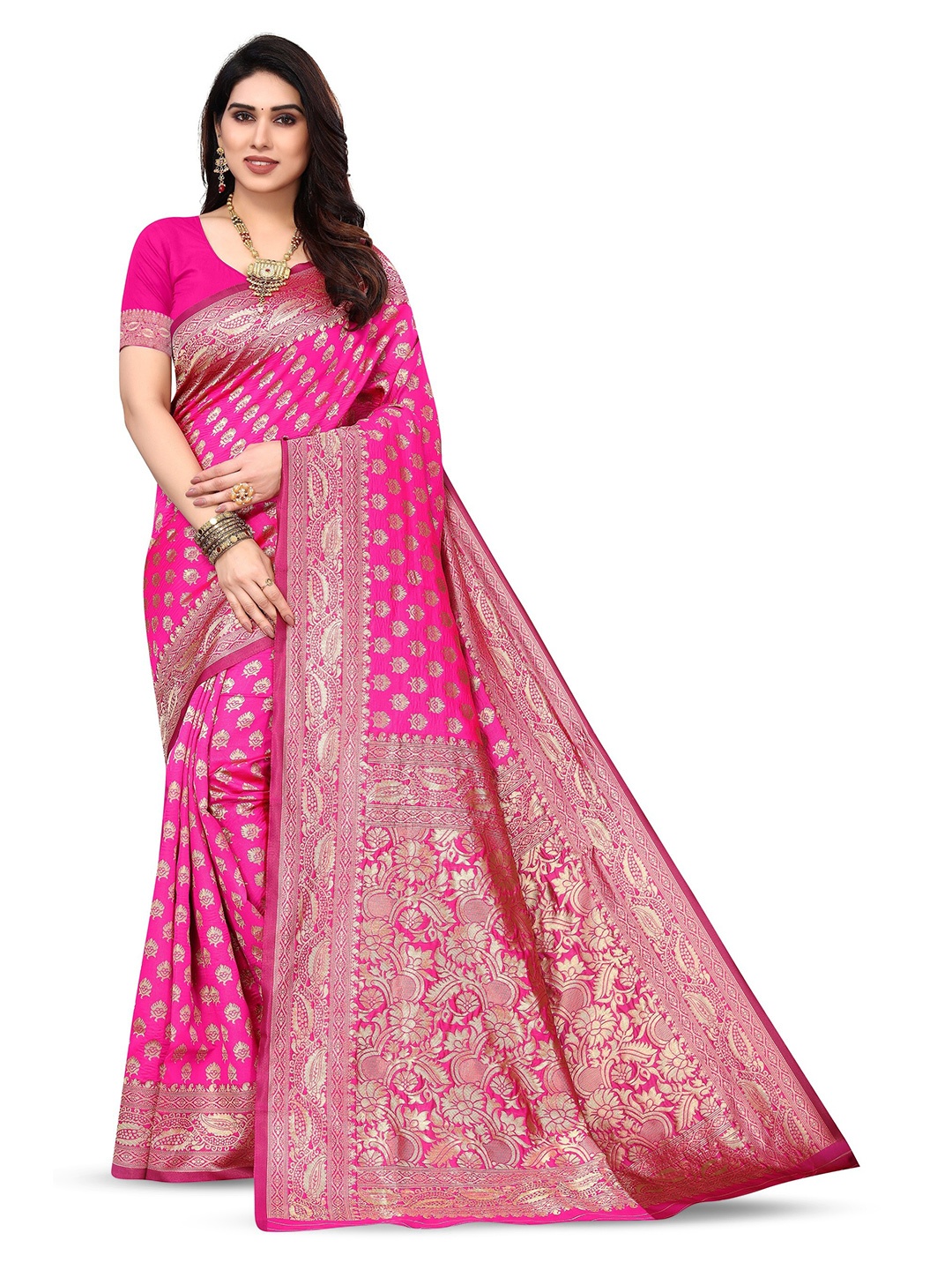 

Varanga Ethnic Motifs Woven Design Zari Banarasi Saree, Pink