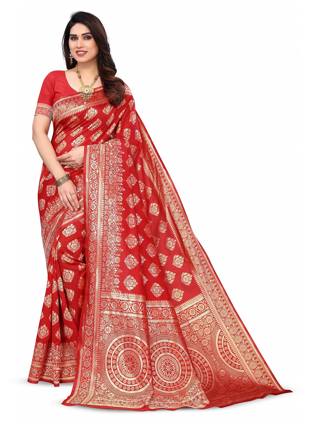 

Varanga Ethnic Motifs Woven Design Zari Banarasi Saree, Red